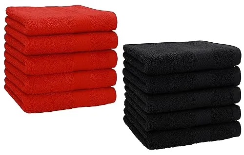 Betz 10 Stück Seiftücher Premium 100% Baumwolle Seiflappen Set 30x30 cm Farbe rot und schwarz