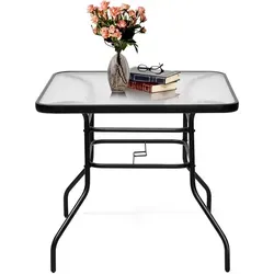 COSTWAY Bistrotisch mit Schirmloch und Glasplatte