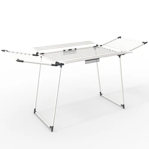VOUNOT® Klappbarer Wäscheständer mit Wäscheklammern, 175 x 92 x 106 cm, Weiß