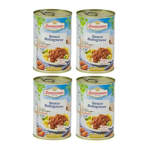 Food-United Bolognese Sauce 4x400ml Dose - Tafelfertig von Zimmermann - Herzhafte Bolognese-Sauce aus Bayern mit viel Fleisch und Gemüse, ideal für Pasta und schnelle Gerichte. Genießen Sie die authentische italienische Spezialität in handwerklicher Qualität!