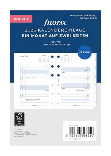 Filofax Kalender Pocket 1Mo/2S tabbed (deutsch)2026