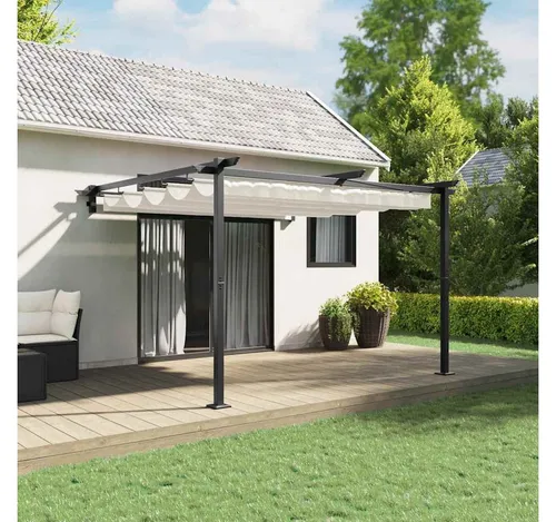 furnicato Pavillon Wandmontiert 300x300x200 cm Creme - Eleganter wandmontierter Pavillon für Garten und Terrasse. Robuste Polyesterbespannung und stabiles Stahlgestell bieten zuverlässigen Schutz. Ideal für gesellige Sommerabende und flexible Nutzung dank einziehbarem Sonnenschutz.