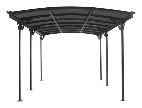 Floraworld Carport 6M mit gewölbtem Dach und 6 mm Platten - Stabiler Carport mit 6 Pfosten und gewölbtem Dach. Maße: 300 x 505 x 212/238 cm. Ideal zum Schutz Ihres Fahrzeugs. Robustes Alurahmen-Design in anthrazit, inklusive Regenrinne für effizienten Wasserabfluss.