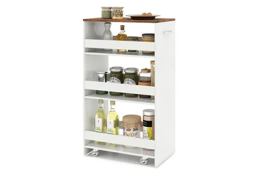 COSTWAY Nischenwagen 30cm – 4 Etagen Küchenwagen auf Rollen, Weiß