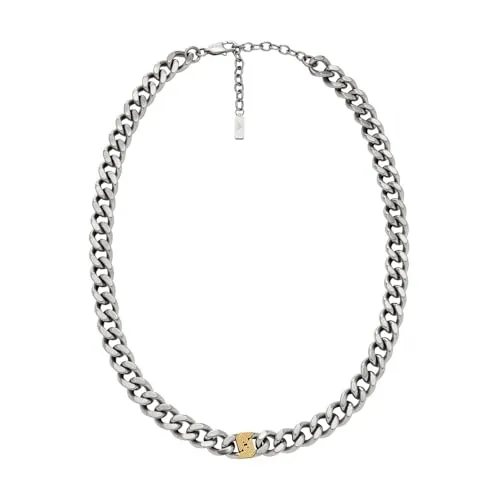 EMPORIO ARMANI Herren Edelstahl Halskette EGS3187040 - Ketten für Herren, stilvolle Bicolor-Halskette aus gebürstetem Edelstahl mit sicherem Karabinerverschluss – perfekt für jeden Anlass.