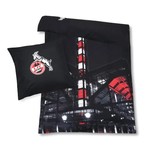 1.FC Köln Bettwäsche Stadion 135 x 200 cm - Stadion-Feeling für Zuhause, mit Reißverschluss und aus 100% Baumwolle
