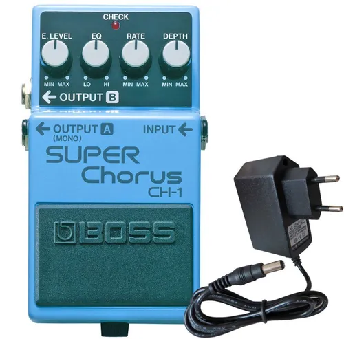 Boss CH-1 Super Chorus E-Gitarre Effektpedal mit Netzteil - Der Boss CH-1 Super Chorus bietet brillanten Klang mit klarem Höhen-EQ und zwei Ausgängen für vielseitige Anwendungen. Ideal für Gitarre, Bass und Keyboards, sorgt er für einen warmen, breiten Chorus-Sound.
