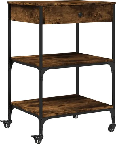 vidaXL Küchenwagen Räuchereiche 60x48x89,5 cm - Küchenwagen aus Holzwerkstoff mit Vintage-Note, bietet reichlich Stauraum und ist dank 4 Rollen flexibel bewegbar – ideal für jede Küche!