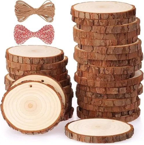 Fuyit Holzscheiben 30 Stücke Holz Log Scheiben 6-7cm mit Loch Unvollendete Holzkreise für DIY Handwerk Holz-Scheiben Hochzeit Mittelstücke Weihnach