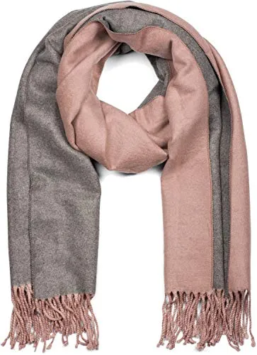 styleBREAKER Damen Schal in edler 2-Face Optik mit Fransen, 2 Farbig, Wendeschal, warme Winter Stola mehrfarbig 01017137, Farbe:Braun-Grau