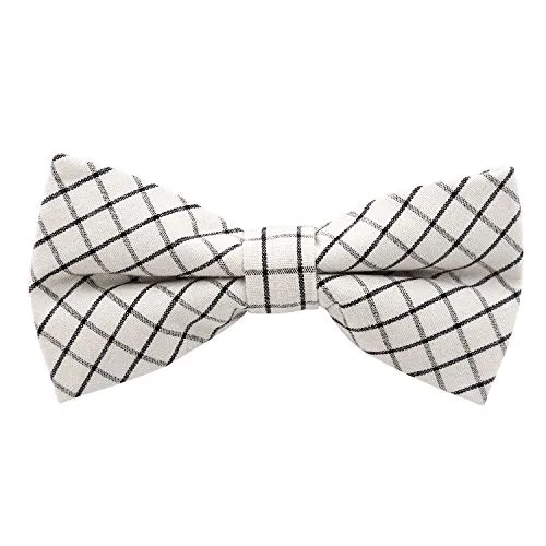 DonDon karierte Herren Fliege 12 x 6 cm aus Baumwolle gebunden und größenverstellbar weiß-schwarz kariert