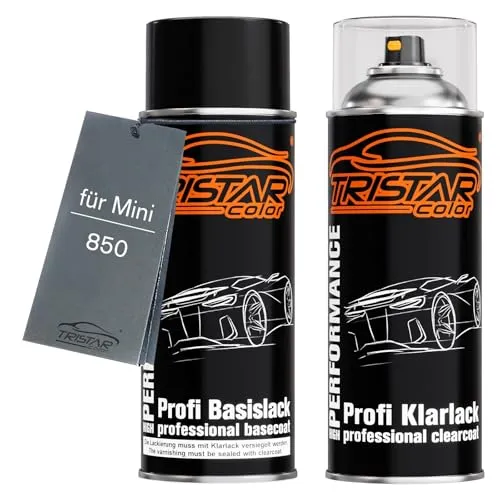 TRISTARcolor Autolack Spraydosen Set für Mini 850 Pepper White/Old English White Basislack Klarlack Sprühdose 400ml