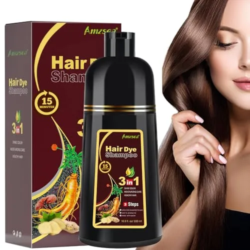 Instant Hair Shampoo Haarfarbe Shampoo für Graues Haar, Natürliche Schwarze Haarfarbe Shampoo 3 in 1 für Männer & Frauen, Lang Anhaltende Schwarze Farben (Chestnut), 500ml