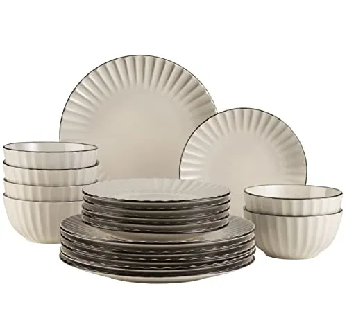 MÄSER Kombiset 18-tlg. WEISS, 931967 - Retro-Geschirrset in cremeweiß, ideal für Vintage-Interieurs. Aus robustem Steinzeug, spülmaschinenfest und pflegeleicht – perfekt für den täglichen Gebrauch.