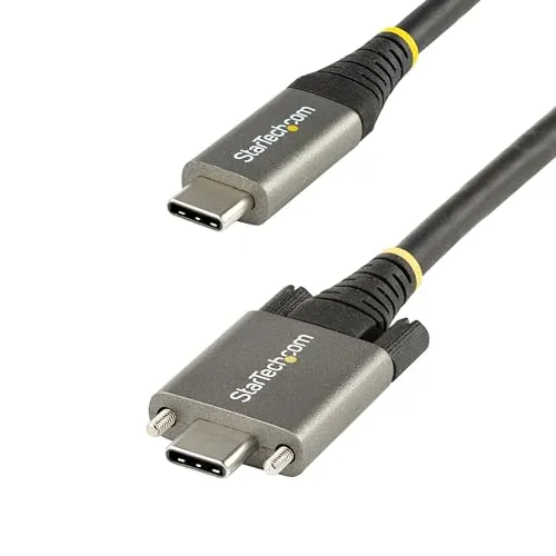 StarTech .com USB C Kabel 50cm mit seitlichem Schraubverschluss - USB 3.1/3.2 Gen 2 Kabel mit 10Gbps Übertragungsgeschwindigkeit und 100W Leistung, ideal für sichere Verbindungen in Multimedia-Setups.