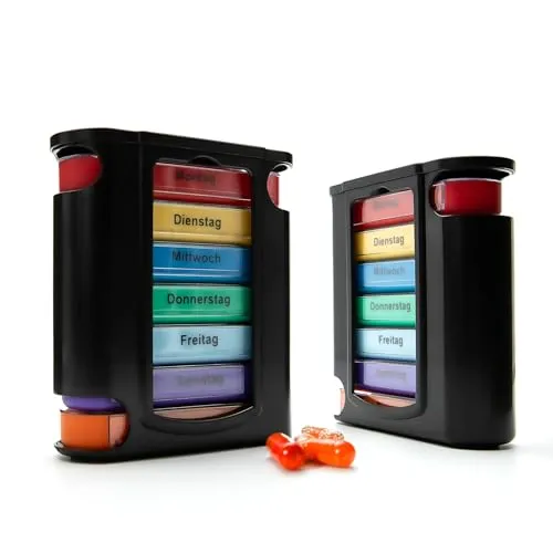 BigDean 2 Stück Tablettenbox 7 Tage Morgens, Mittags, Abends & Nachts in Schwarz – Medikamentenbox BPA-frei & Lebensmittelecht – luftdichte Pillendose auch für unterwegs geeignet