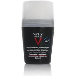 Vichy Homme Anti-Transpirant 48H für empfindliche Haut 50ml - Deo Roll-on für sensible Haut mit 48h Schutz vor Schweiß, hautberuhigendem Oligo-Zink und ohne weißen Film - ideal für Männer mit empfindlicher Haut.