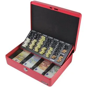 HMF Geldkassette 10015 03 - Sicher und Praktisch - Card-Reader mit Zylinderschloss, 8 Münzfächern und herausnehmbaren Geldscheinfächern für sichere Aufbewahrung und einfachen Transport.