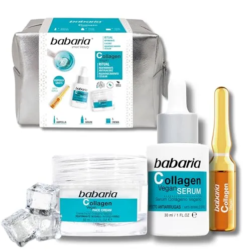 Babaria Ritual Collagen, Ritual Kulturbeutel mit Ampullen für das Gesicht, 2 ml, Gesichtsserum 30 ml und Gesichtscreme 50 ml, mit veganem Kollagen, strafft und hellt die Haut, Anti-Falten und
