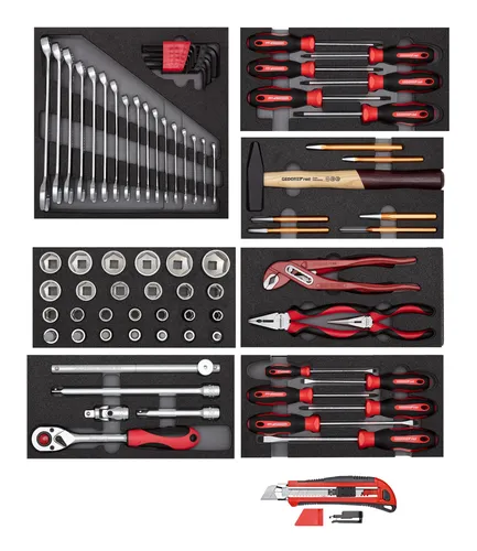 GEDORE Red R21010000 Werkzeugsatz 81-teilig - Steckschlüssel-Werkzeugsatz mit 8x CT-Modulen und Cutter, ideal für professionelle Anwendungen und optimale Aufbewahrung im Schaumstoffmodul.