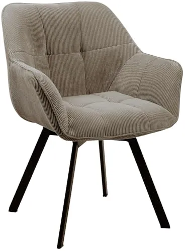 CLP Esszimmerstuhl Jordi Cord - Schwenkbarer Polsterstuhl mit 4-Fuß-Metallgestell - Esszimmerstuhl mit hoher Sitzkomfort und 180° Swivel-Funktion, ideal für entspanntes Verweilen. Pflegeleicht dank Cordbezug und robustem Metallgestell.