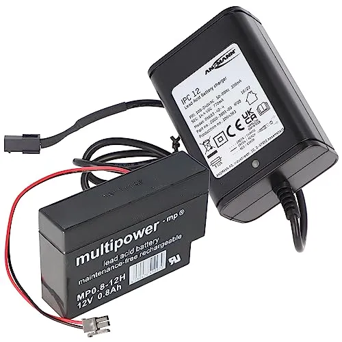 AccuCell Ladegerät mit Bleigel Akku und Kabel - Akkus: Inklusive 1 Bleigel Akku und Molex Stecker, ideal für Multipower Blei Akkus. Automatik Batterieladegerät mit Erhaltungsladung für zuverlässige Leistung.