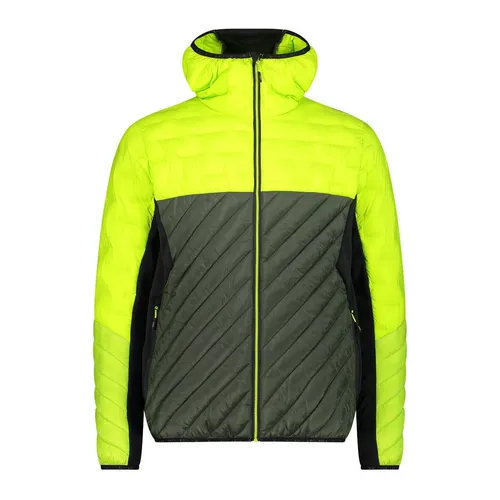 CMP MAN Jacket Hybrid FIX Hood acido (E112) 52 - Funktionsjacke für Herren, ideal für Skitouren. Mit wasserabweisender und winddichter Primaloft-Wattierung aus 100% recyceltem Polyester bietet sie optimale Wärme und Nachhaltigkeit.
