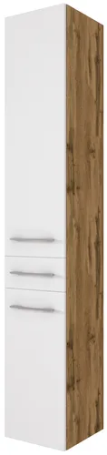 Held Möbel Seitenschrank Livorno - 30 cm Wotaneiche/matt weiß - Badezimmerschrank mit modernem Design, ideal für platzsparende Aufbewahrung und stilvolle Akzente im Badezimmer.