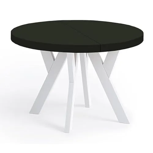 Dekori Möbel Runder Ausziehbarer Tisch Pero - Skandinavischer Loft-Stil - Esszimmertisch mit ausziehbaren Holzbeinen, ideal für flexible Essbereiche, Durchmesser von 90 bis 220 cm, in Schwarz/Weiß erhältlich.