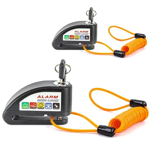 Tourtecs Bremsscheibenschloss mit Alarm und Erinnerungskabel - Zwei Bremsscheibenschlösser mit Alarm (110dB) und Erinnerungskabel für optimalen Diebstahlschutz von Motorrädern. Kompakt, wasserdicht und mit gehärtetem Metallschließbolzen für zuverlässige Sicherheit.