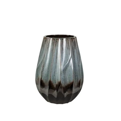 Romimex Vase, Blau, Schwarz, Blau, Schwarz, Keramik, 23 x 28 x 23 cm