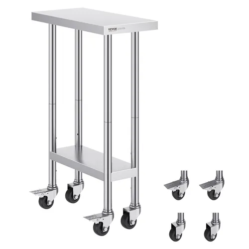 VEVOR Edelstahl-Arbeitstisch 61x35cm - Rollbar und Höhenverstellbar - Sonstige Gastronomie - Robuster Vorbereitungstisch aus Edelstahl, rollbar und höhenverstellbar in 3 Stufen, ideal für flexible Arbeitsbereiche.