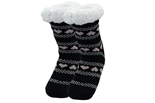 Marminy Hüttensocken Kuschelsocken Damen 39-42 Wintersocken warme Stoppersocken mit ABS 1 Paar (DE/NL/SE/PL, Alphanumerisch, Einheitsgröße, Regular, Regular, Herz Schwarz)