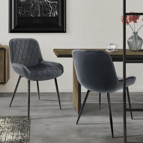 ML-DESIGN Esszimmerstuhl mit Armlehnen – 2er Set, Anthrazit - Stühle für Esszimmer und Wohnzimmer, stilvolles Design mit samtiger Sitzfläche und stabilen Metallbeinen, ideal für gemütliche Abende.