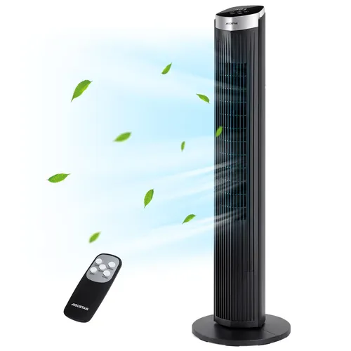 Aigostar 45W Turmventilator mit Fernbedienung - Turmventilator mit 4 Modi und 3 Geschwindigkeiten, ideal für Schlafzimmer und Home-Office. Die 65° Oszillation sorgt für optimale Luftzirkulation und Komfort.