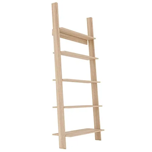 Target Home Bücherregal - 5-stöckiges Treppenregal in Eiche Sonoma - Bücherregal aus Eiche Sonoma, 5-stöckig und multifunktional, perfekt für stilvolle Wohnzimmergestaltung und platzsparende Aufbewahrung.