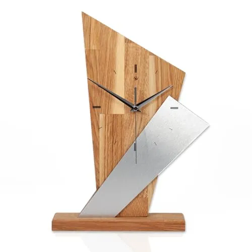 Kreative Feder Designer-Standuhr „Brown Square“ aus Massivholz - Luxuriöse Tischuhr im modernen Metallic-Look, leises Quarzuhrwerk ohne Ticken – ideal für ruhige Umgebungen und vielseitig einsetzbar. Handarbeit 