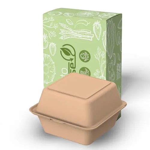 elastoREuse Burgerbox take away Verpackung - Essensbehälter to go Lunchbox nachhaltige Mehrweg Dose 1,2l spülmaschinengeeignet (beständiges braun)