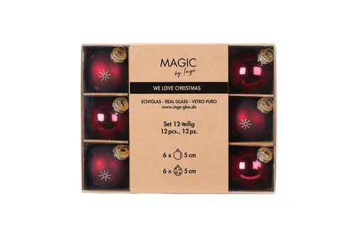 MAGIC by Inge Weihnachtsbaumkugel, Weihnachtskugeln Glas 5cm Schneeflocken Motiv 12er Set Smooth Port