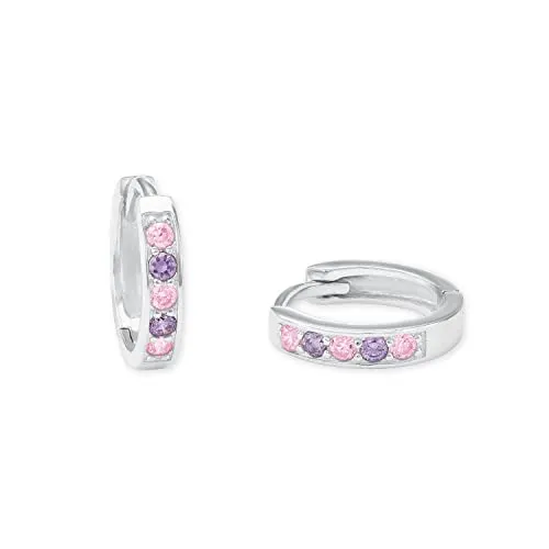 Amor Creolen 925 Sterling Silber für Mädchen - Ohrringe für Damen, süße 12 mm große Kinder-Creolen aus glänzendem 925er Sterling Silber mit funkelnden Zirkonia, perfekt in einer Schmuck Geschenk Box.