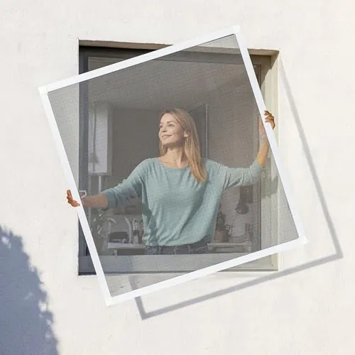 Jalousiescout Protectline Insektenschutzgitter für Fenster, Mückenschutz, strapazierfähiges Fiberglas mit Aluminiumrahmen, einfache Installation, anpassbar an Fenster, 130 x 150 cm Weiß