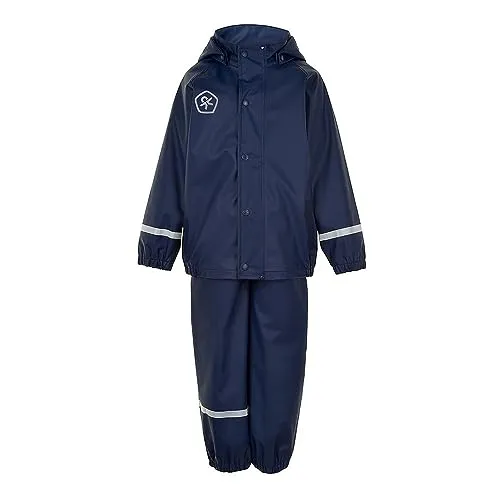 Color Kids Unisex Kinder Rain Set Solid PU Regenjacke, Dress Blues, 86 cm - Regenjacke & -hose für Kinder, winddicht, wasserdicht (8.000 mm), mit abnehmbarer Kapuze und Reflektoren für optimale Sichtbarkeit und Sicherheit im Freien.