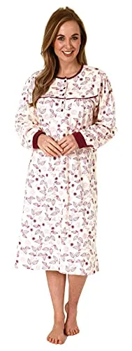 NORMANN-Wäschefabrik Edles Damen Nachthemd in Creme - Kuschelinterlock-Qualität, Größe 36-38 - Langärmeliges Nachthemd mit Knopfleiste für hohen Tragekomfort. Aus softer Kuschel-Interlock-Qualität, ideal für gemütliche Nächte. Erhältlich in Übergrößen für optimale Passform. Material: 100 % Baumwolle, schadstoffgeprüft.