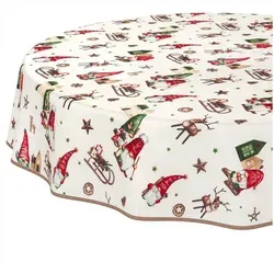 ANRO Tischdecke Weihnachten abwaschbare Weihnachtstischdecke (Einzelstück 1-tlg), Schmutzabweisend Weihnachten Rot-Grün Rund 140cm beige|grün|rot Rund | Ø 140 cm x 140 cm x 140 cm