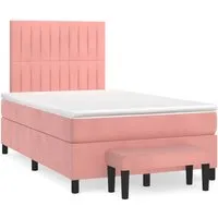 vidaXL Boxspringbett mit Matratze Rosa 120x200 cm Samt - Betten: Boxspringbett mit höhenverstellbarem Kopfteil, weichem Samtbezug und mittelfester Matratze für optimalen Schlafkomfort.