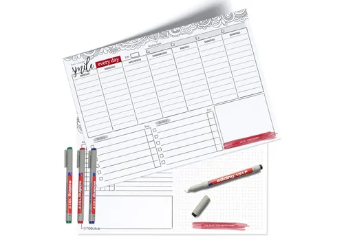 TOBJA Notizblock Wochenplaner A4 Folie +4 Stifte Blatt wiederbeschreibbar, Organizer, To-Do-Liste und 4 bunten Markenstiften