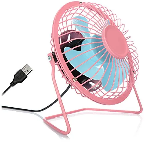 com-four® USB Tischventilator, leiser Mini-Ventilator für Büro und Schreibtisch, cooler Standventilator in sommerlich frohen Farben (pink blau)