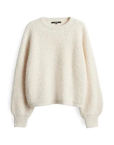 Someday Pullover Creme – Trendiger Rundhals-Pullover in Größe 42 - Modischer Pullover mit Puffärmeln, lockerem Schnitt und weichem Teddy-Look. Ideal für stylische Outfits und den täglichen Komfort.