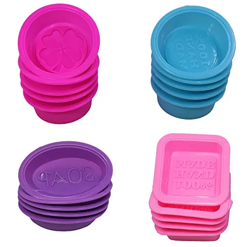 Stück Silikon-Seife, die Formen, quadratische Runde oval geformt, FineGood weiche Cupcake Muffin Backform für DIY hausgemachte Handwerk, Food Grade - Rosa, Blau, Rosenrot, Lila 20