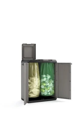 Keter 9736000 Split Basic Recyclingschrank - Bürostühle: Praktischer Recyclingschrank aus über 70% recyceltem Kunststoff, ideal für umweltbewusste Mülltrennung und mit abschließbaren Türen für Sicherheit.